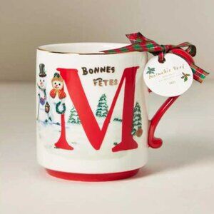 'M' Anthropologie x Nathalie Lete stonewear holiday monogram mug French snowman